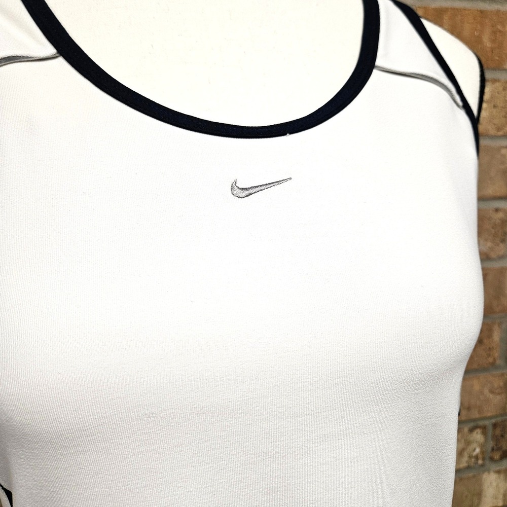 Nike Dri-FIT Racerback Tank Top Large White Black Piping Built-in Shelf Bra Gym - Picture 4 of 9